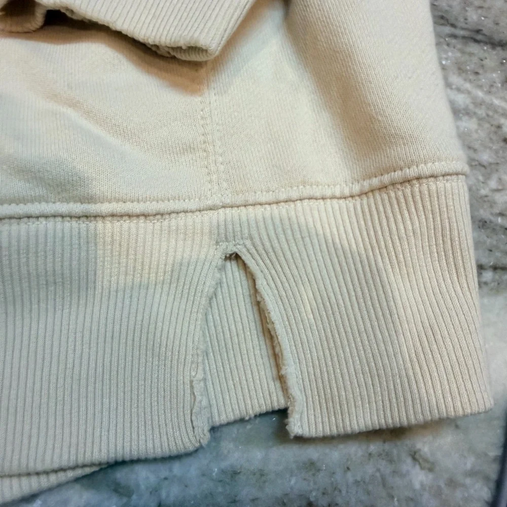 Aerie Love This Moment Cream Ivory Hoodie Sweatshirt Cropped Distressed Hem S - Picture 3 of 12